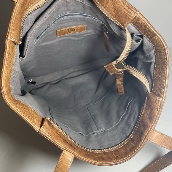 Frye Brown Melissa Simple Tote Bag Leather Pockets Casual Everyday Shoulder Bag - Picture 9 of 10